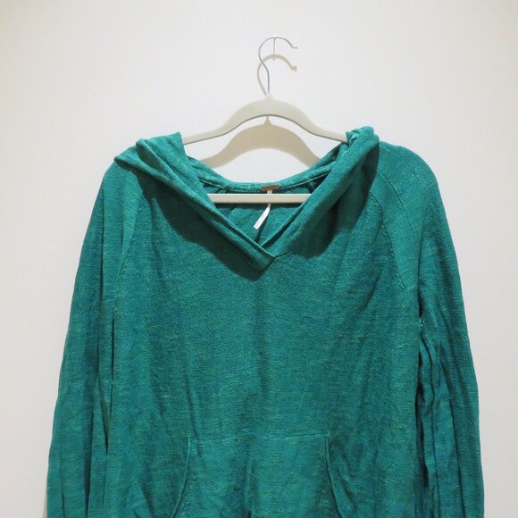 FREE PEOPLE Optimistic Linen Blend Hoodie Sweater in Kelly Green Casual Comfy - Picture 3 of 13